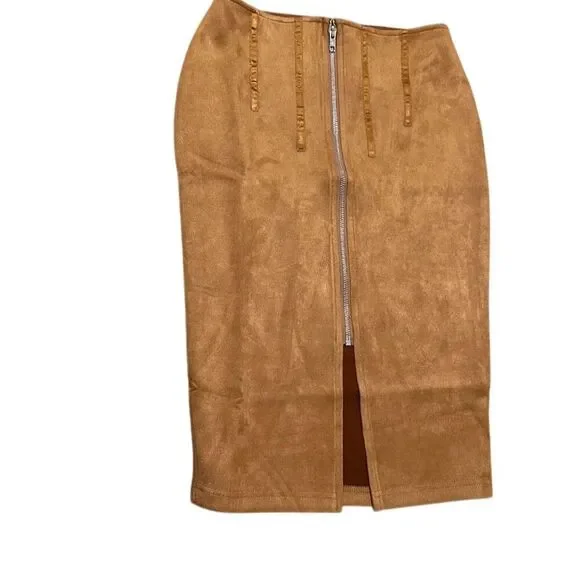 HYFVE Women's Suede Midi Pencil Skirt Pecan Brown Size S Casual - Picture 1 of 4